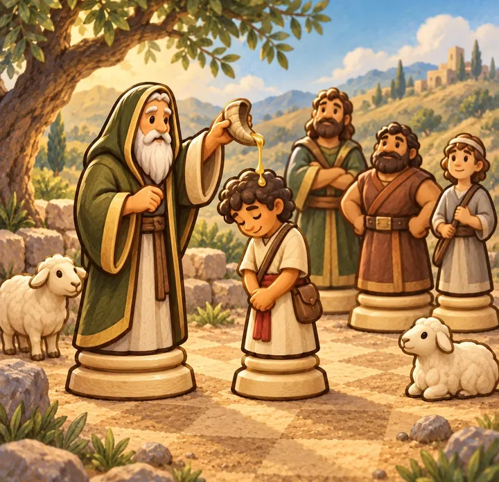 The story of David and Goliath told with chess pieces, picture 1 of 3