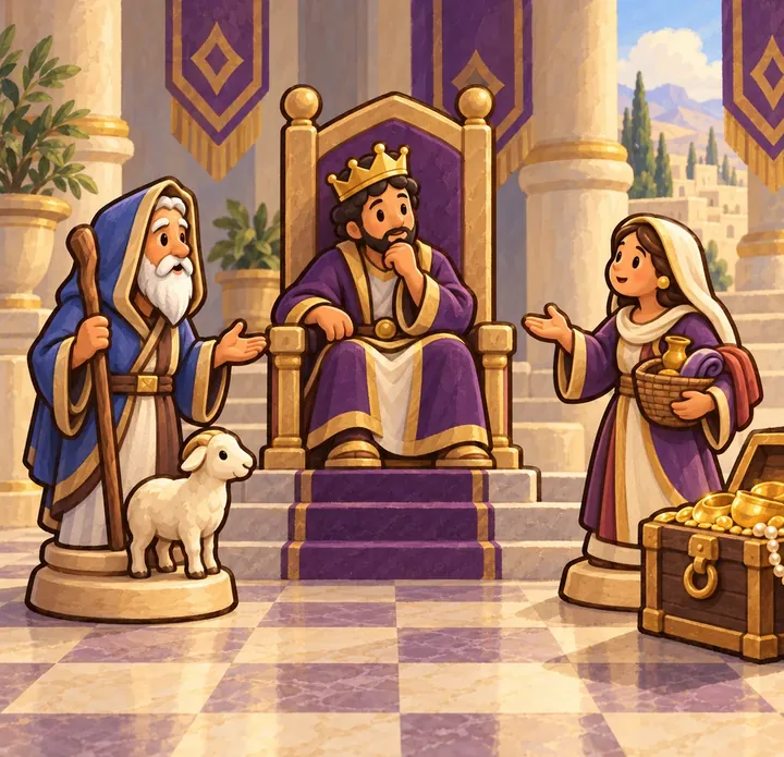 The story of Wisdom of Solomon told with chess pieces, picture 2 of 3